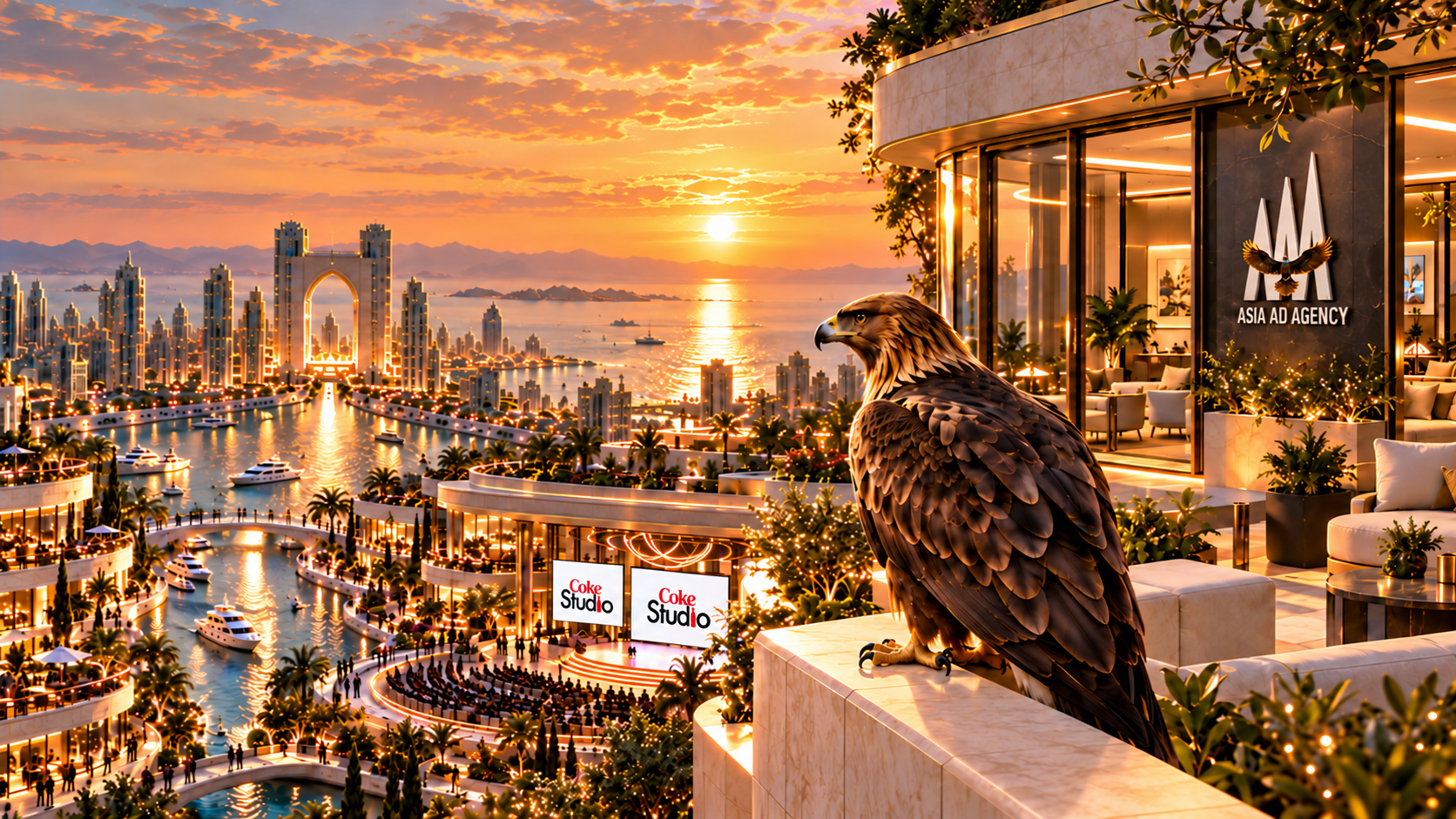 Eagle perched at the Asia Ad Agency rooftop studio